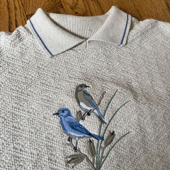 vintage grandma collared bird lightweight long sleeve sweatshirt size la… - Picture 6 of 9